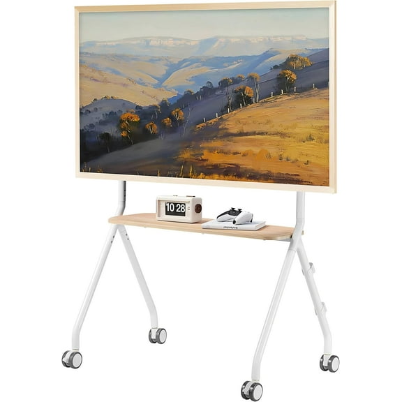 Easel Rolling TV Stand for 49-80 Inch TV Screen up to 110 LBS, Portable TV Stand with Wheels, Rolling TV Cart for Business, Office, School, Home, White