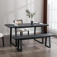 thumbnail image 7 of Wooden Dining Bench 60”  Table Benches, Seating Chair Rustic Indoor Benches, Mid Century Kitchen Bench with Metal Legs, Black, 7 of 7