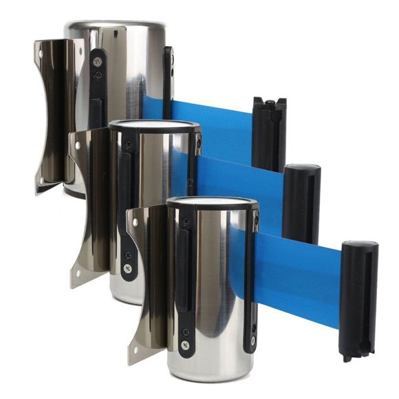 pitrice Stanchion Queue Barrier Wall Mount Crowd Control Retractable Ribbon 2m Blue