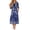 Blue Ethnic Floral, variant on Women's Zipper Robe 3/4 Sleeves Housecoat Full Length Nightgown Soft Loungewear Robe with Pockets