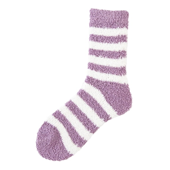 Purple Socks Womens Coral Fleece Socks Stripe Socks Colorful Lightweight Cotton Athletic Socks