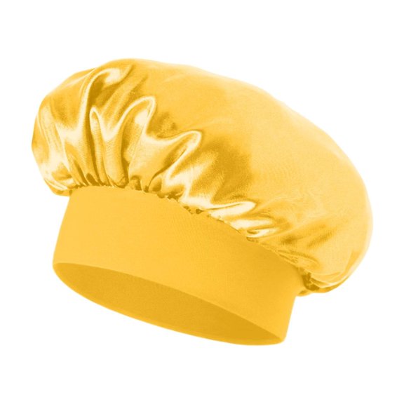 Women Solid Satin Sleep Bonnet Wide Elastic Band Hair Care Cap Soft Silky Night Hat for Sleeping Shower Salon Home Use Multiple Colors Available Yellow