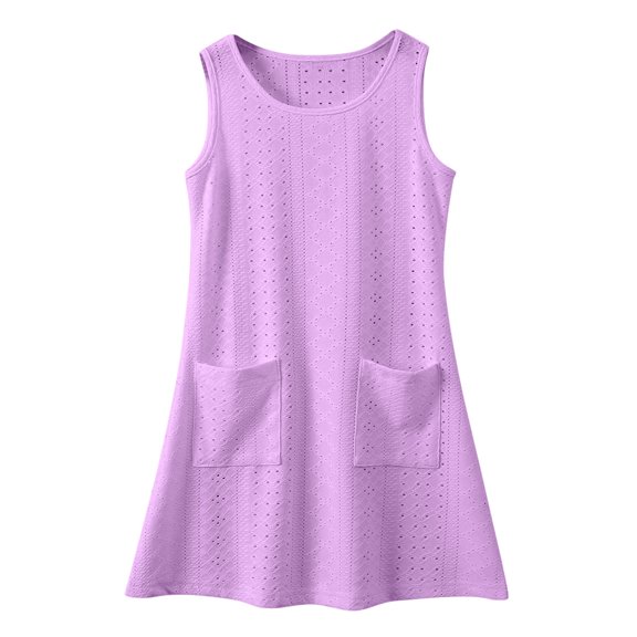 QHFBli Girls Swimsuit Coverup Hollow Out Bathing Suit Cover Up Sleeveless Bikini Beach Cover Up Tank Dress Purple 4-5 Years