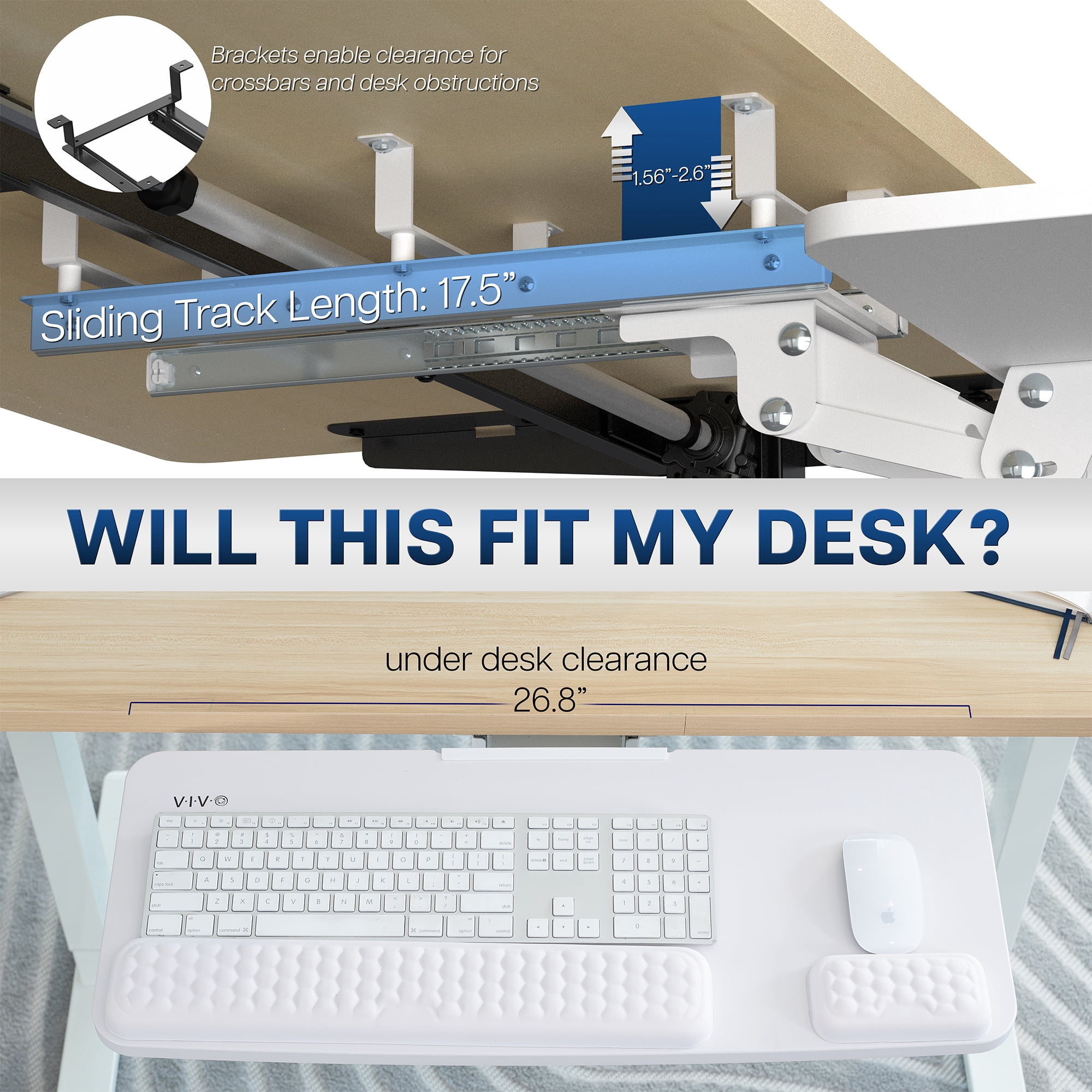 VIVO White Premium Under Desk 27" Computer Keyboard and Mouse Tray