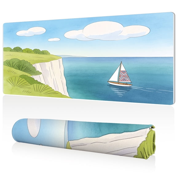 LIVEKEY XXL Coastal Sailboat Cliff Mouse Pad 80x40cm Extra Large Desk Mat Full Coverage Durable Easy Clean Non Slip Base with Stitched Edges for Gaming and Office Computer Use