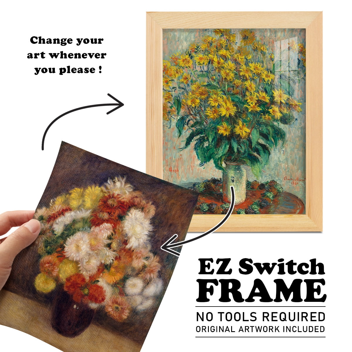 Bouquet of Chrysanthemums -Framed Print w/glass-Natural Wood