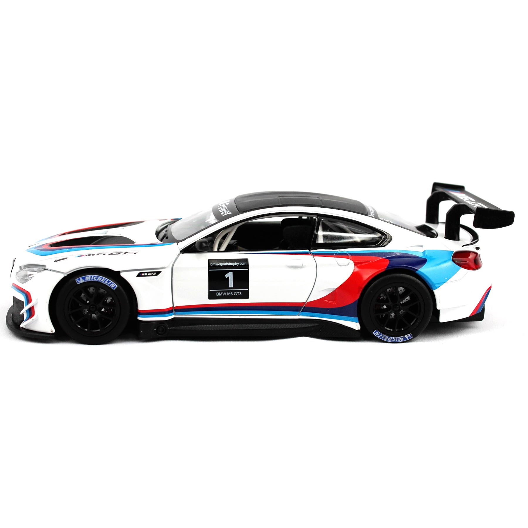 2018 BMW M6 GT3: White With Black Top and Stripes - 1:24 Model Car by Optimum Diecast