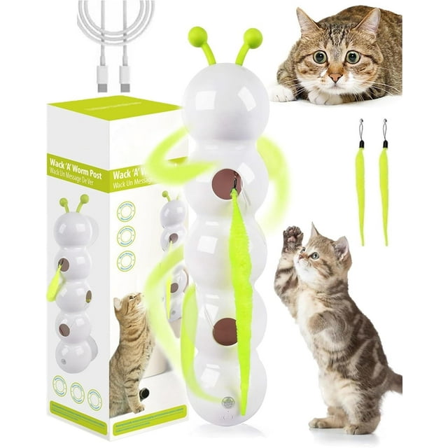 Whack a Worm Cat Toy for Indoor Interactive,Rechargeable Whack a Worm Post Cat Toy,Smart Sensor Caterpillar CatToy,Whirlie Smart Motion CatToy with Worm Design,for Hunting,Jumping,InteractivePlay