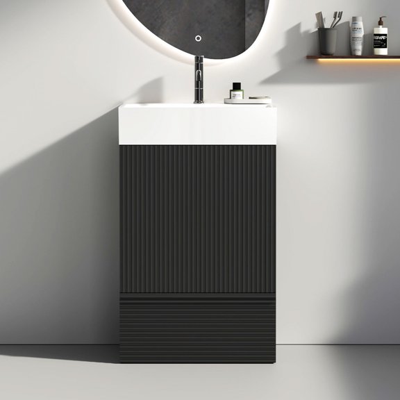 14.18" Wide Matt Black Modern Grille-Patterned Bathroom Vanity for Safe and Practical Bathroom Use
