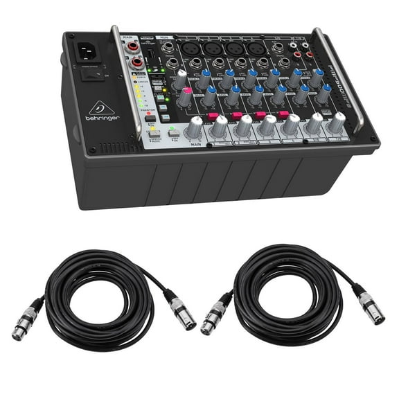 Behringer PMP500MP3 500W 8-Channel Ultra-Compact Powered Mixer with MP3 Player, Bundle with H&A 25' XLR Microphone Cable