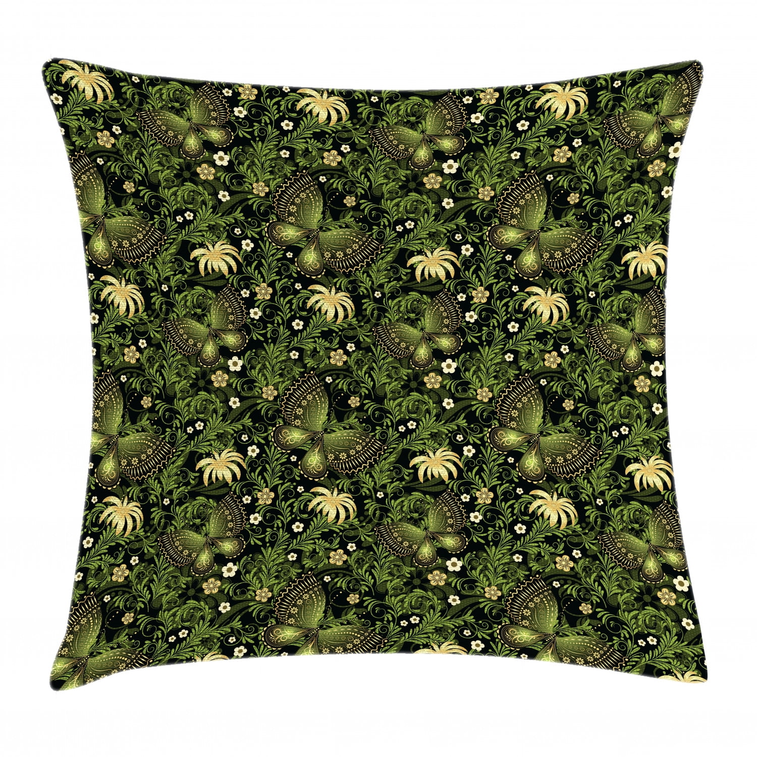 Sage Throw Pillow Cushion Cover, Spring Inspired Ornaments Butterflies