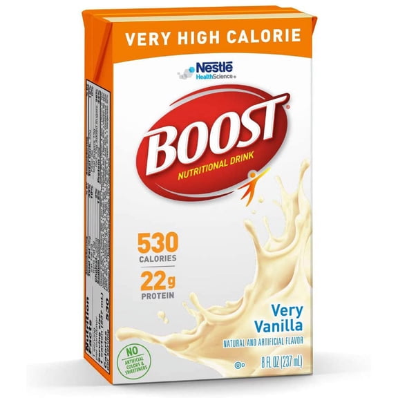 Boost Very High Calorie Nutritional Drink, Very Vanilla, 8 Ounce Box, Pack of 27
