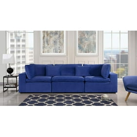 Blue sofa white piping