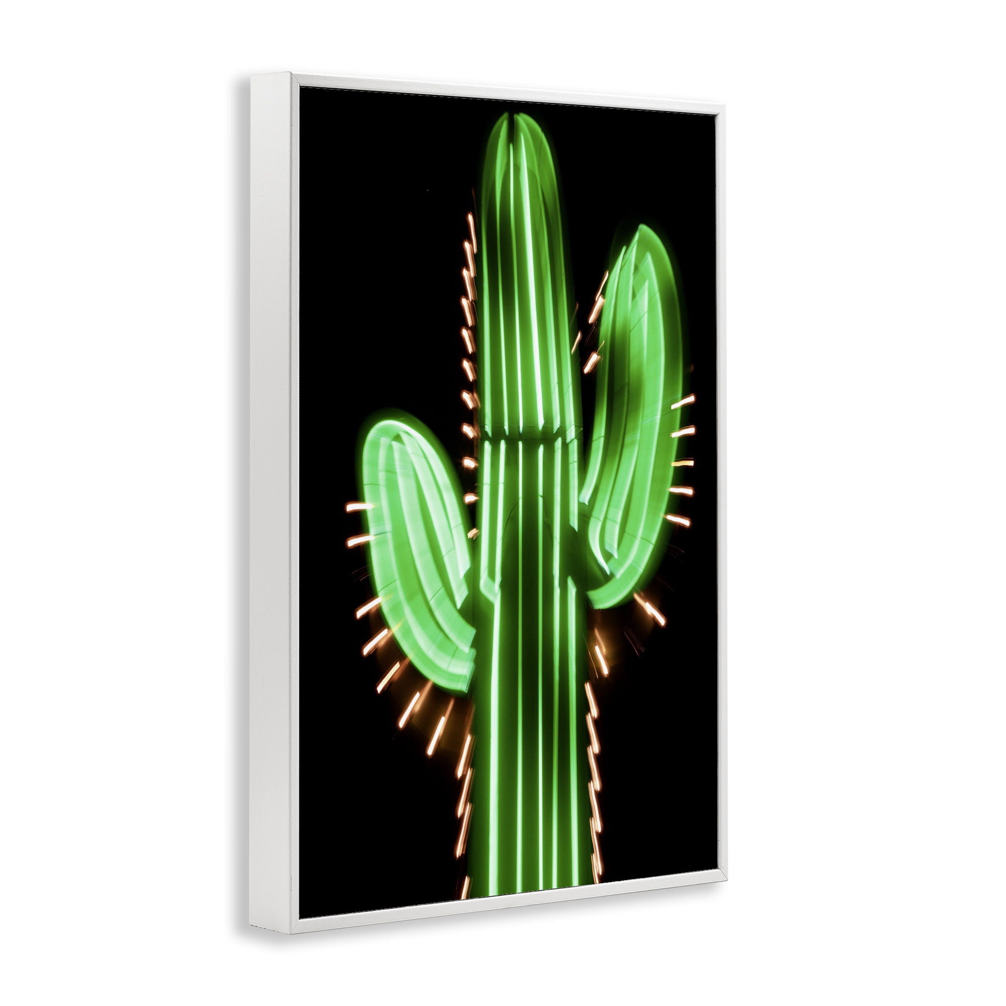 Stupell Industries Neon Lights Cactus Botanical & Floral Painting White Framed Art Print Wall Art, 20 x 30