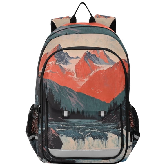 FORMRS Unisex School Backpack 17" Student Travel Bag with Laptop Compartment, Mountains at Dawn