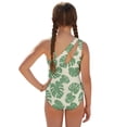 thumbnail image 2 of SEANATIVE One Piece Swimsuit for Girls Cut Out Design Bathing Suit 2 Pieces Swim Suit Including Swimwear and Sarong Coverup for Beach Seaside, 7-8 Years, Monstera Leaf Green Beige, 2 of 7