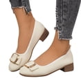 thumbnail image 4 of Womens Shoes,Casual Loafers Comfortable Square Heel for Everyday Wear Leather Casual Loafers for Breathable Walking,Shoes for Women,White,7.5, 4 of 9