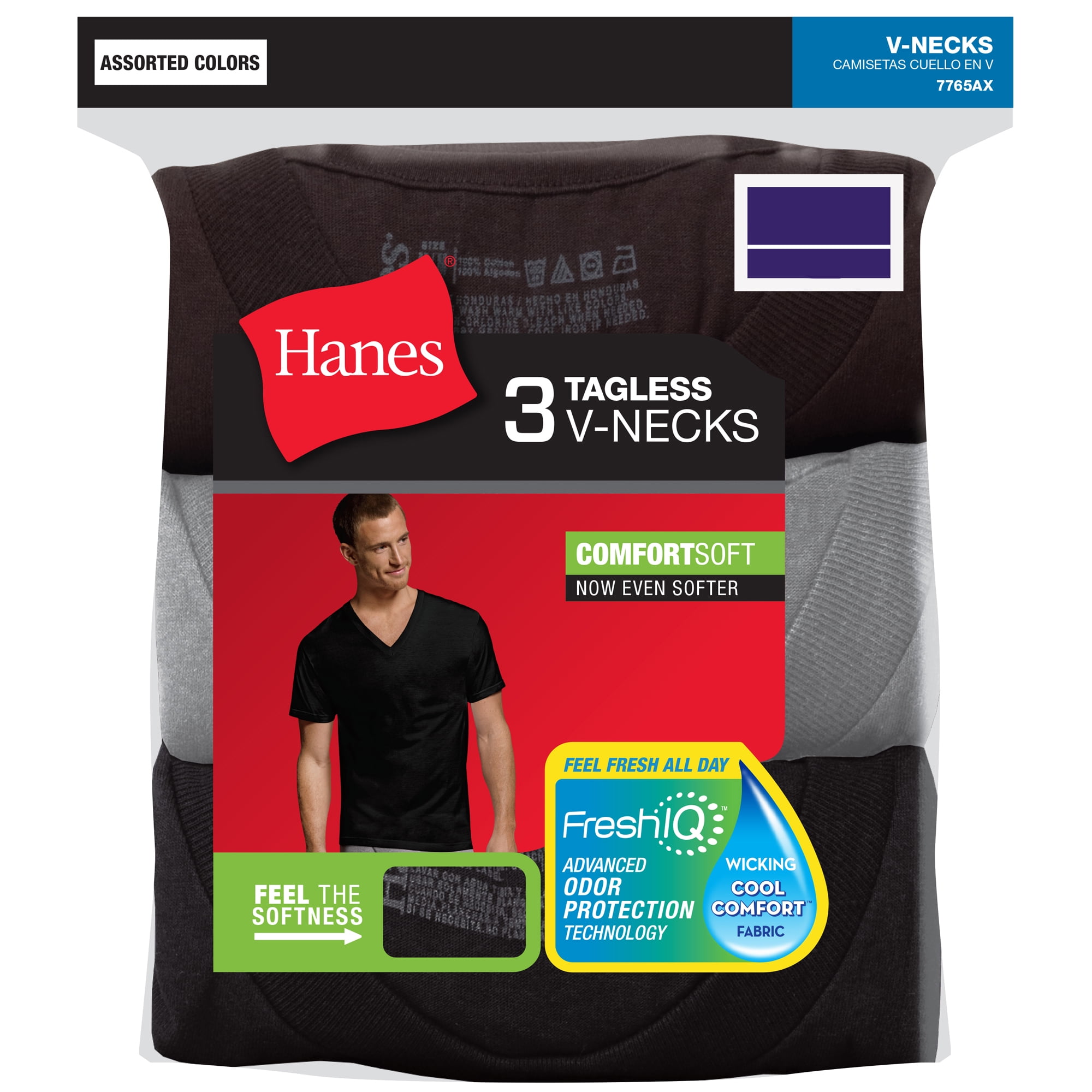 Hanes - Men's Big & Tall ComfortSoft Dyed V-Necks, 3 Pack, Size 2XL ...