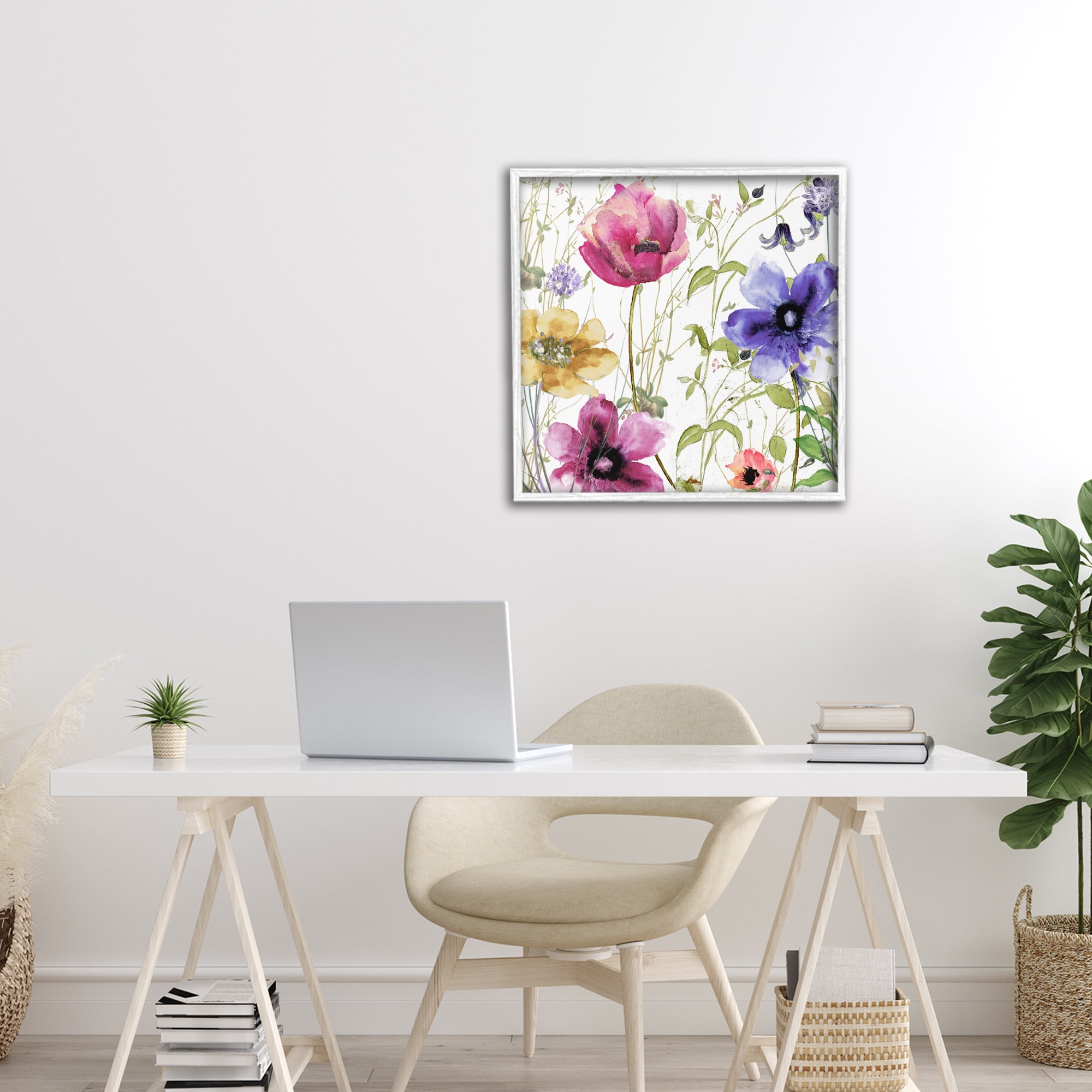 Botanical Spring Garden Blooms White Framed Giclee Art, design by Sasha