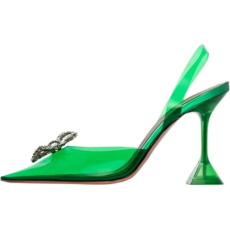 

THE SHY Women s Clear High Heel Sandals Transparent PVC Stilettos Pointed Toe Crystal Dress Pumps