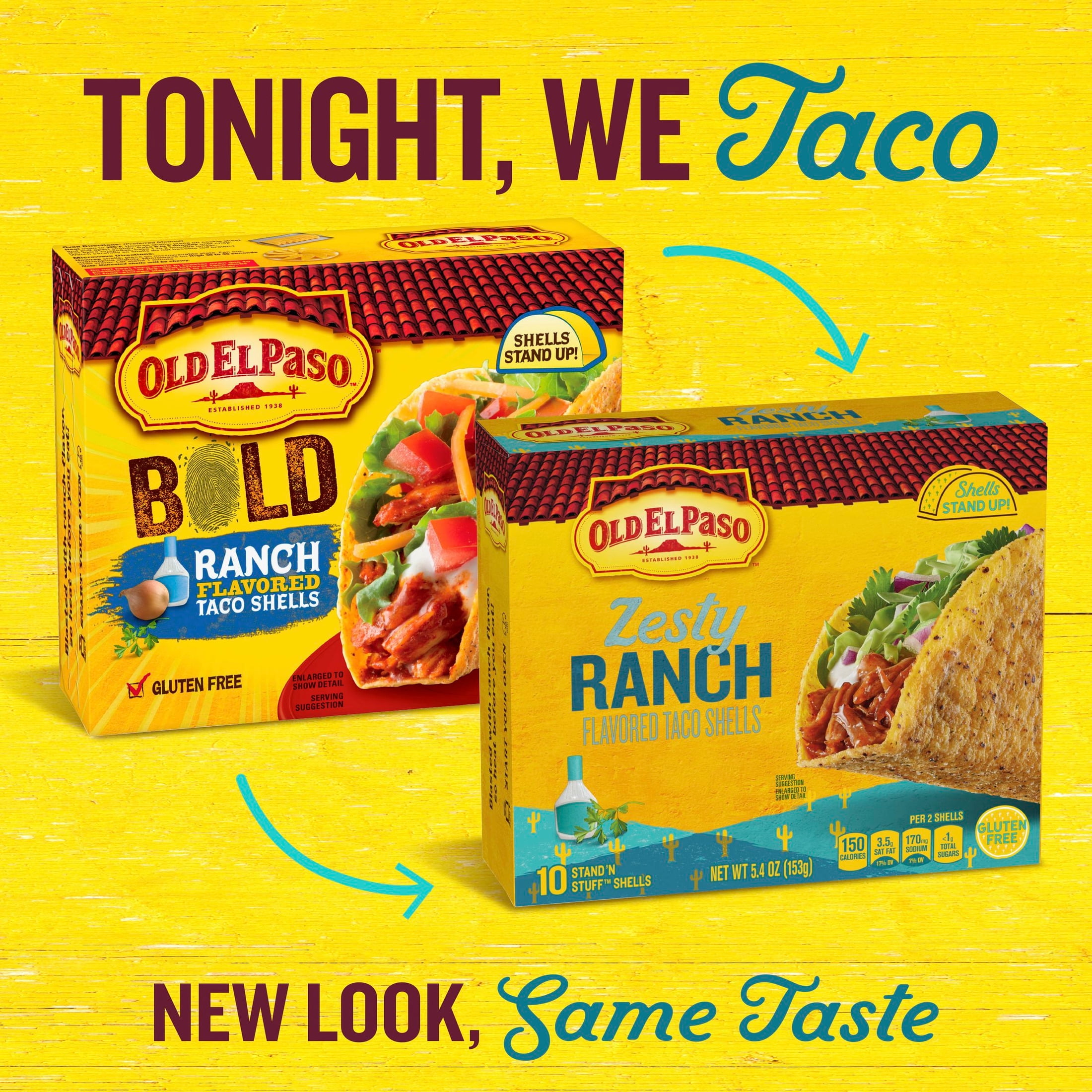 (6 pack) Old El Paso Stand 'N Stuff Crunchy Taco Shells, Zesty Ranch, Gluten Free, 10 Count, 5.4 oz