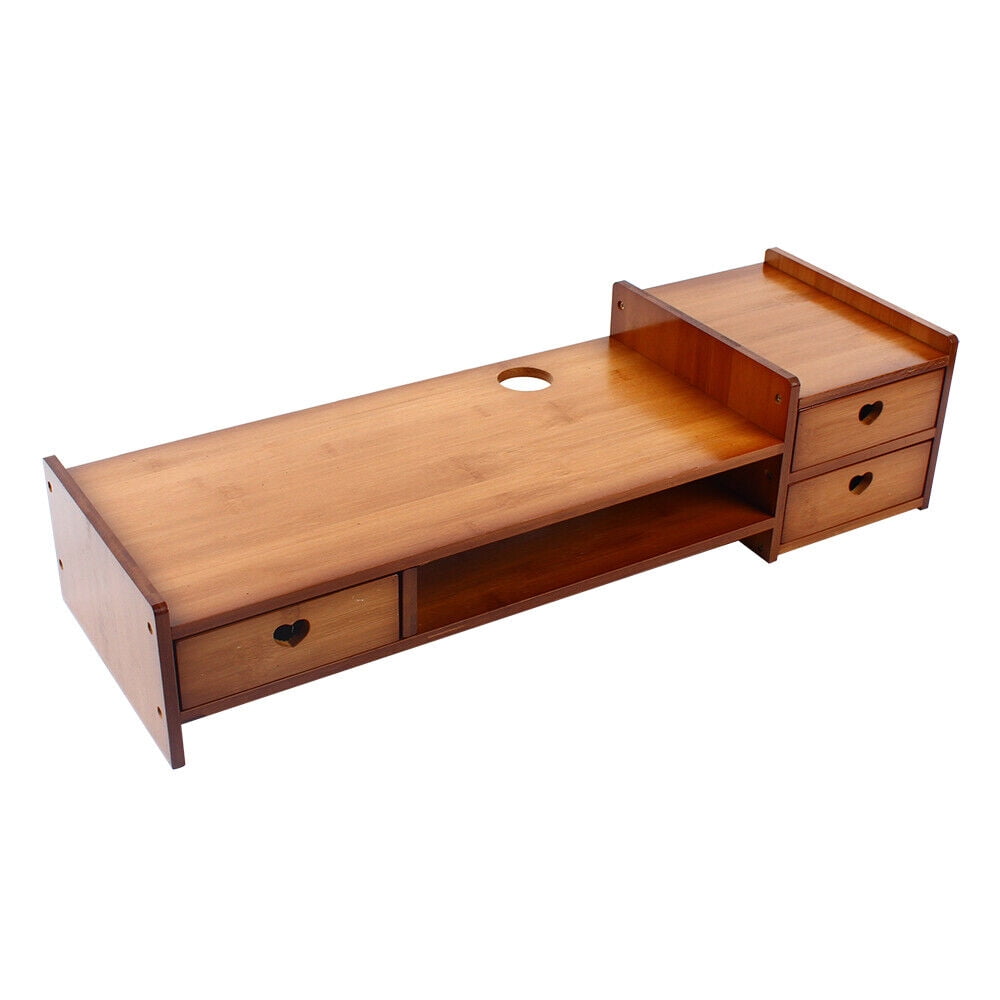 Wuzstar Bamboo Computer Monitor Stand Riser Desk Organizer Stand Laptop Shelf w/ 3 Storage Drawer