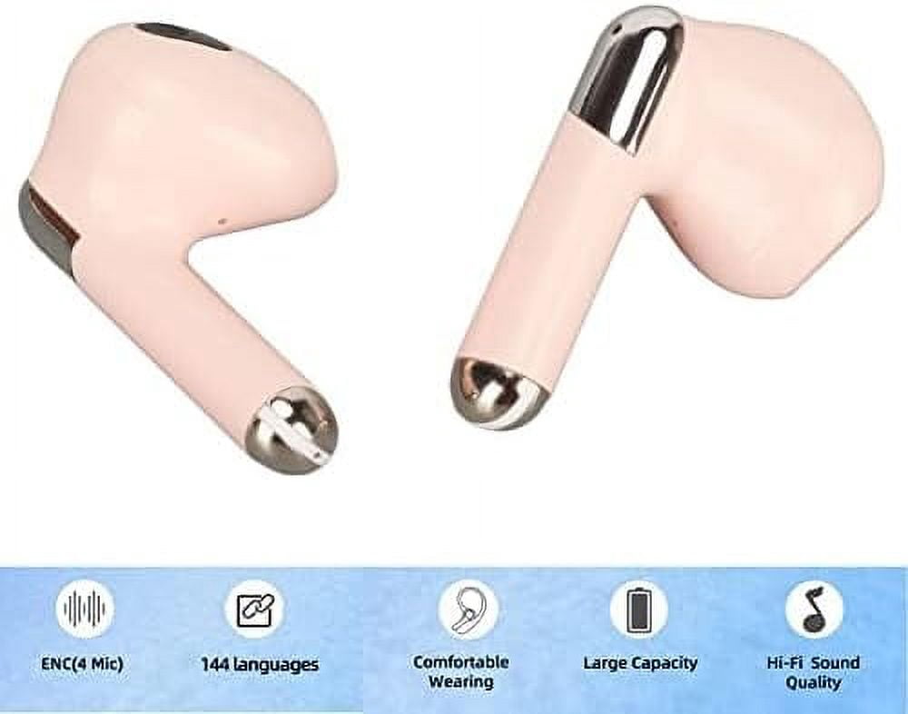 Real Time Language Translator Earbuds, Bluetooth 5.3 Denoise Translator Earphones Support 144 Languages with APP in Transparent Case for Smart Phone, Pink