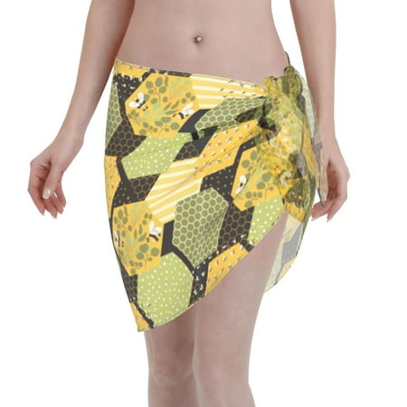 Adobk Women Beach Sarong Bathing Suit Bee Honey Print Wrap Skirt Sheer Bikini Swimsuit Cover Ups For Swimwear