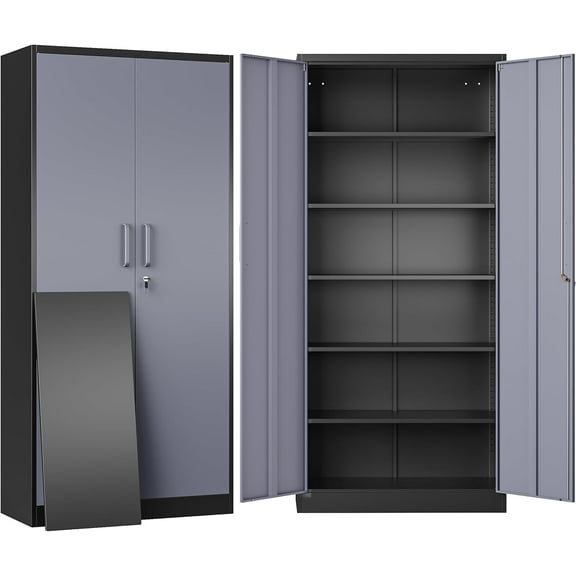 SISESOL Storage Cabinet with Doors and Shelves,71" Metal Storage Cabinet with Lock,5 Adjustable Shelf, Steel Lockers for Home Office,School,Shop,Garage Tool Utility Cabinets