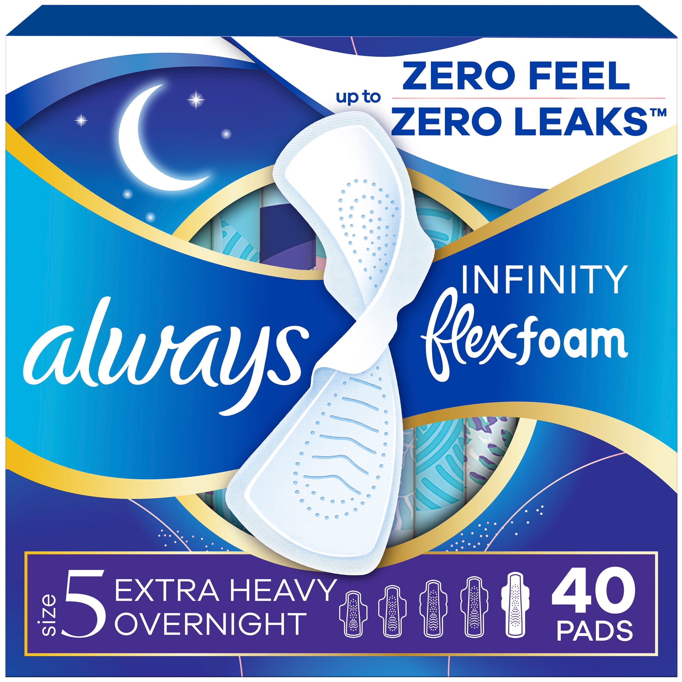 Always Infinity FlexFoam Pads, Size 4, Overnight, Wings, Unscented