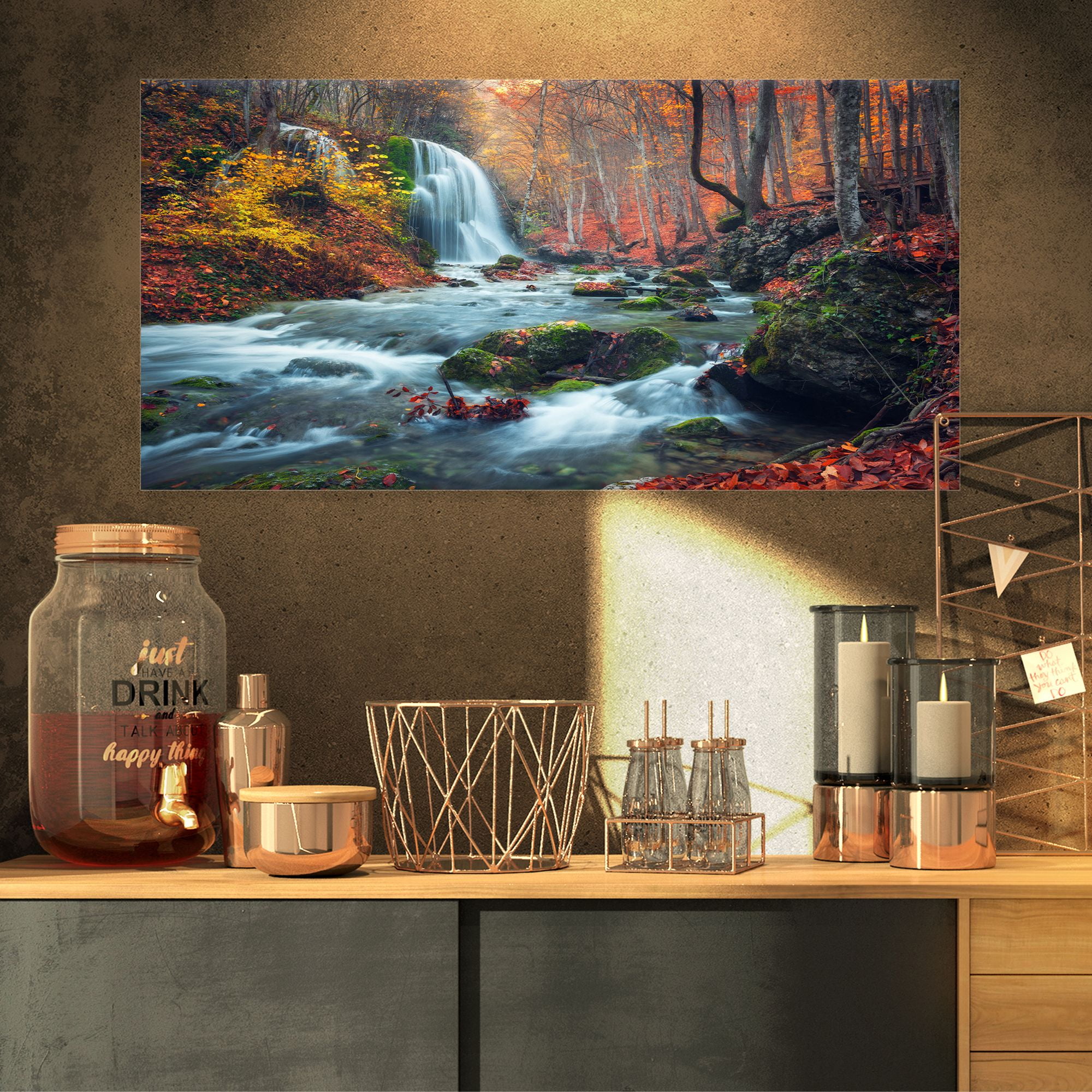 Designart 'Autumn Mountain Waterfall Long View ' Landscape Designart 'Autumn Mountain Waterfall Long View ' Landscape