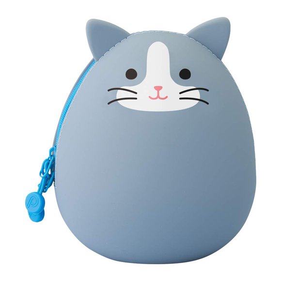 LIHITLAB PuniLabo Zipper Pouch, Egg-Shaped, 3.8" x 4.7", Gray Cat (A7783-4), Large: 1.3 x 4.7 x 3.8 inches