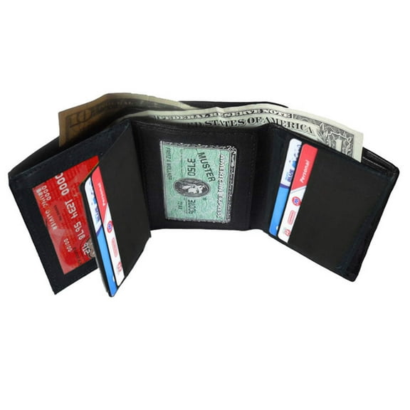 RFID Blocking Genuine Leather Men's Trifold Wallet Credit Card Holder ID Window Center Flap