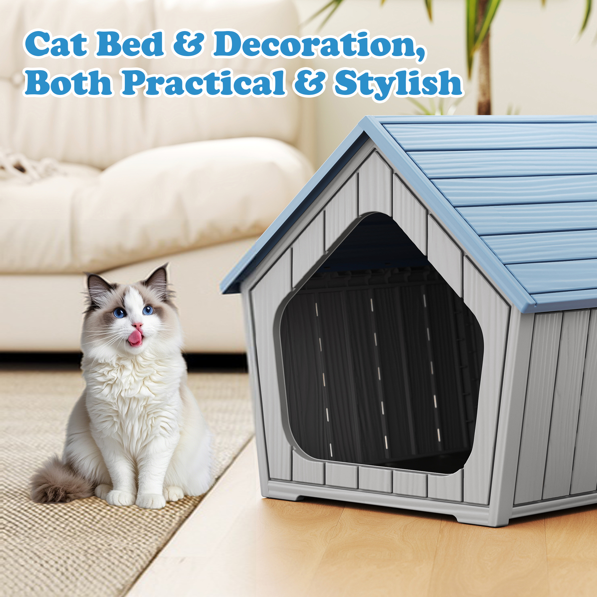 Bifanuo Weatherproof Outdoor Cat House - Insulated Resin Shelter for Indoor & Feral Cats
