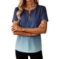 thumbnail image 5 of Uootdi Womens Tops Quarter Zip V Neck Slim Fit Short Sleeve Stretchy Lightweight Blouses Basic Tees Evening Chic Outfit Gift, 5 of 6