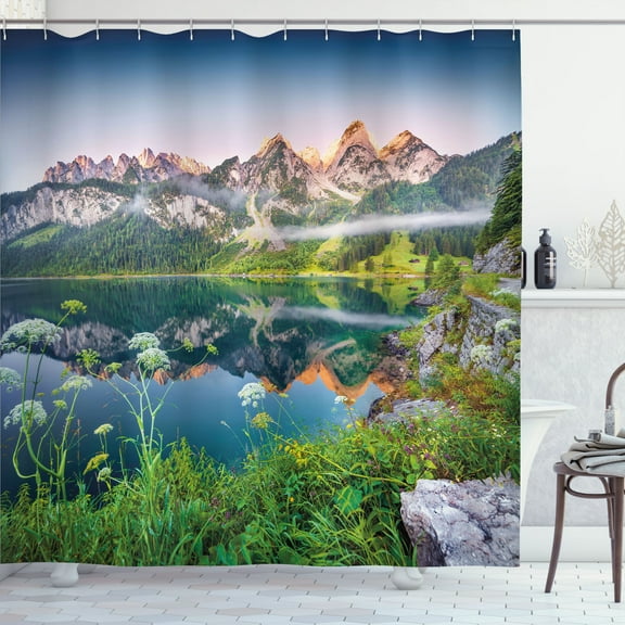 Ambesonne Nature Shower Curtain, Austrian Alps Mountain, 69"Wx75"L, Green Blue