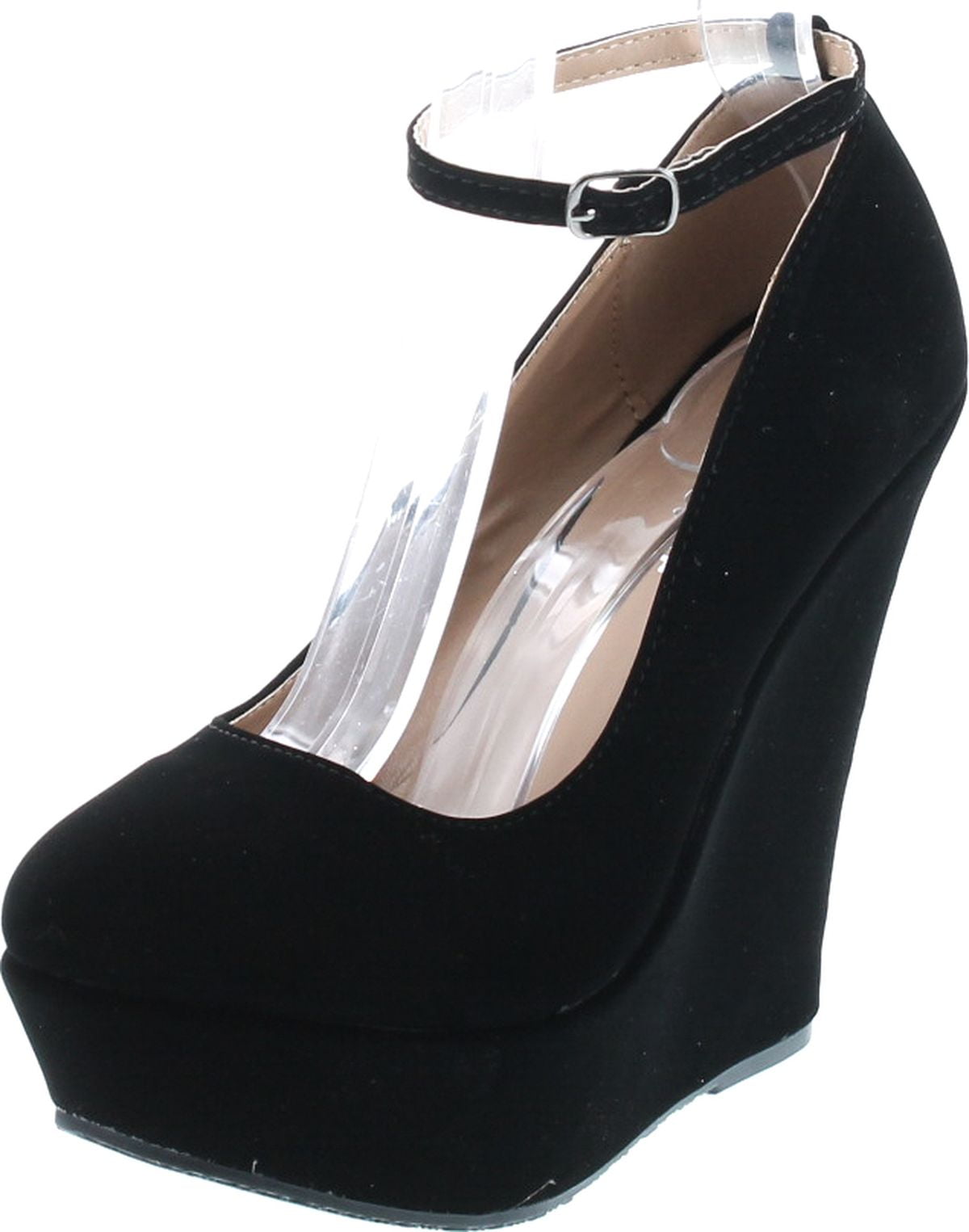 black wedge heels ankle strap