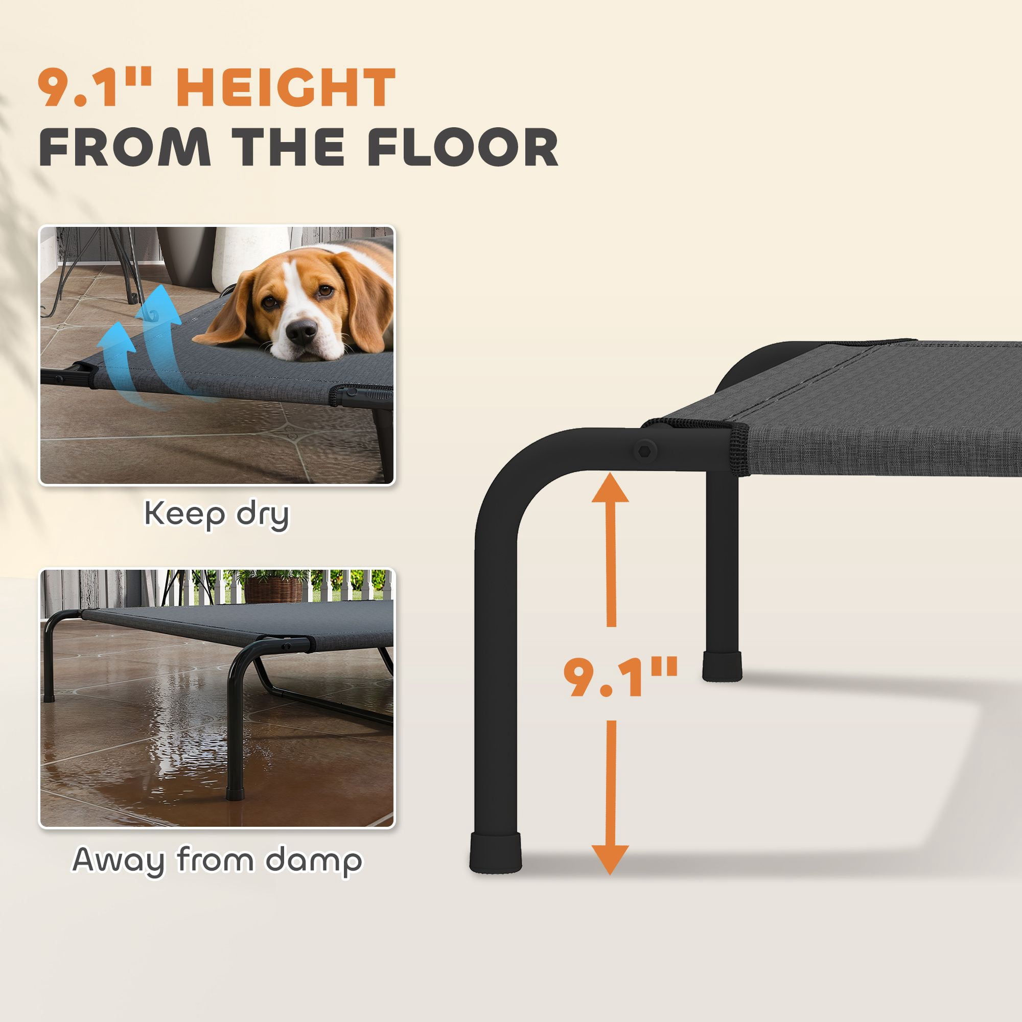 Elevated Dog Bed for Large Breeds 60" Raised Pet Cot with Breathable Teslin Mesh 149 LBS Capacity Indoor Outdoor Cooling Dog Bed Gray
