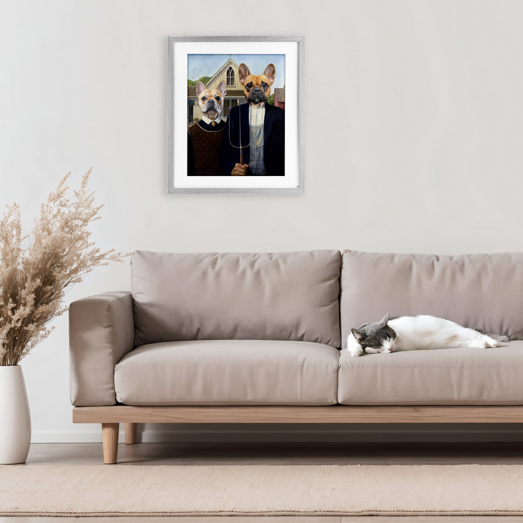 Stupell Industries French Bulldogs Iconic Farmers Gray Framed Print Under Glass, design by Grotto Studios
