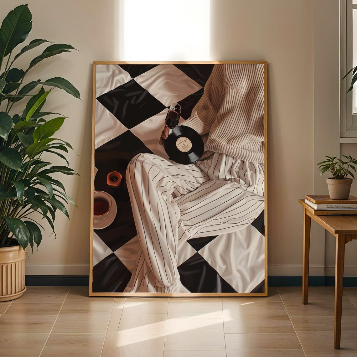 Vinyl Record Wall Art Music Wine Retro Cozy Lounge Decor Rustic Home Living Room