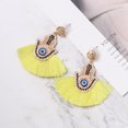 thumbnail image 2 of Pendientes amarillos encantadores, un regalo de joyería elegante, elegantes pendientes con borlas en forma de abanico para mujer, 2 of 3