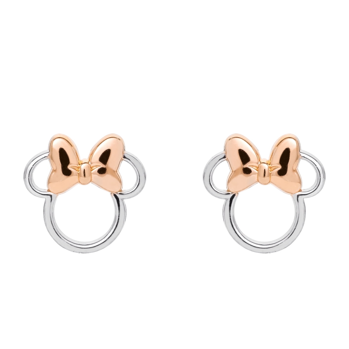 Disney Minnie Mouse Women's Two Tone Sterling Silver Minnie Bow Stud Earrings