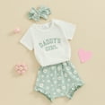 thumbnail image 3 of Okbabeha Daddys Girls Baby Clothes Romper And Flower Pants With Headband 3Pcs Newborn Baby Girl Outfit Sets, 3 of 7