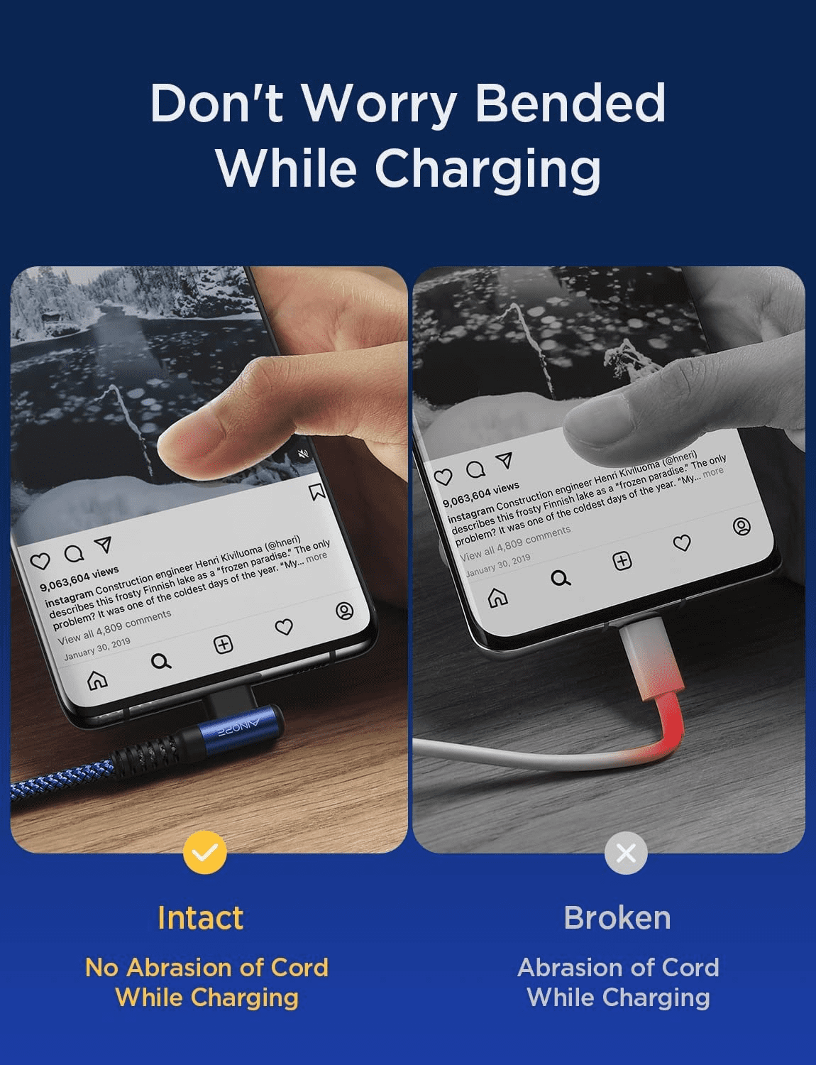 xzyuan USB C Cable 60W 2-Pack 10ft Nylon Braided USB C to USB C Cable Type C Charger Fast Charging Right Angle USBC Cable Charger Cord for iPhone 16 Pro Max 15 Plus Samsung S24 S23 iPad Pro Blue