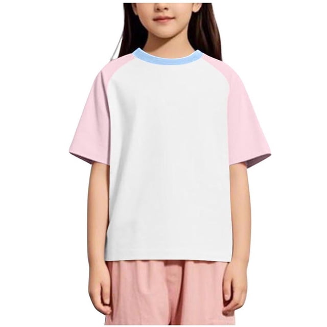 Short Sleeve Round Neck T-Shirt for Kids, Soft Polyester-Spandex Blend, Breathable Summer Top, Solid Color Design, Toddler to Big Kid Sizes, Machine Washable
