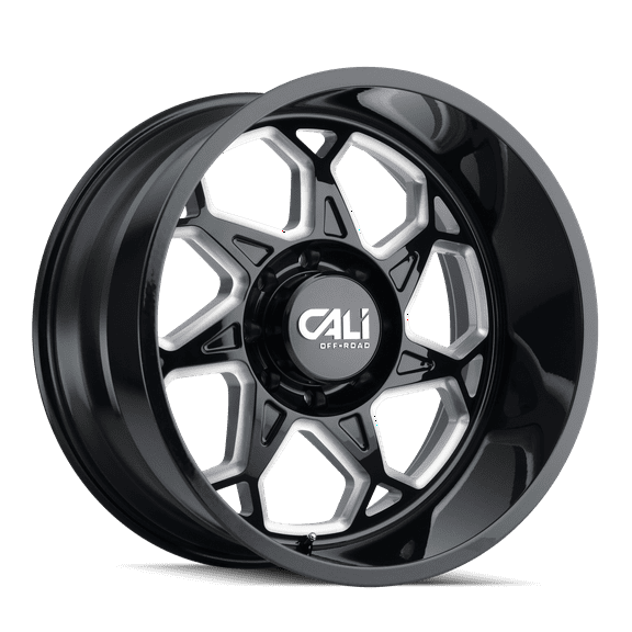 Cali Off-Road Sevenfold-9111 22X12 6X139.7 -51Et 106Cb Gloss Black/Milled Spokes