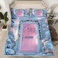 thumbnail image 2 of Manfei Winter Western Festival Twin Sheet Sets, Dreamy Blue Pink Christmas Twin Fitted Sheet, Teens Boys Girls Kids Flat Sheet, Luxury Bedroom Decor, 3-Piece, 2 of 7