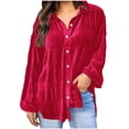 thumbnail image 2 of Spring Tops for Women Homenesgenics Velvet Tops for Women Women's Ladies V-Neck Loose Tops Casual T-Shirts Long Sleeve Blouse/Pink L, 2 of 6