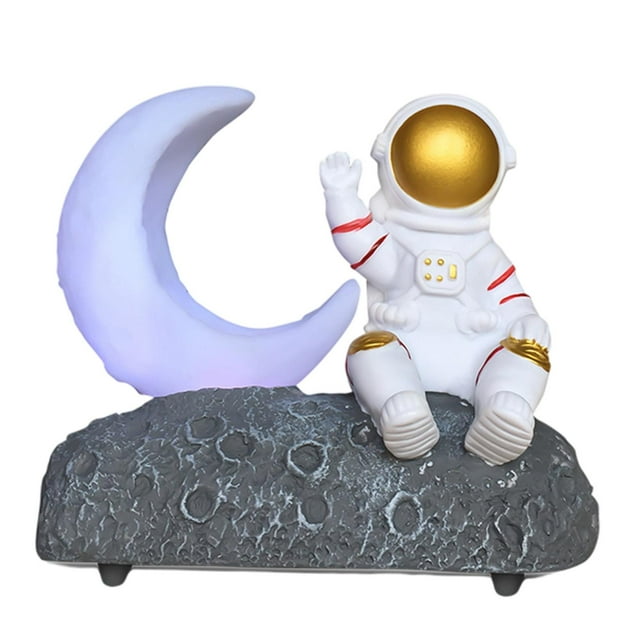 Altavoz Bluetooth con luz de luna y astronauta, sonido estéreo, altavoz inalámbrico compatible con TF Oro