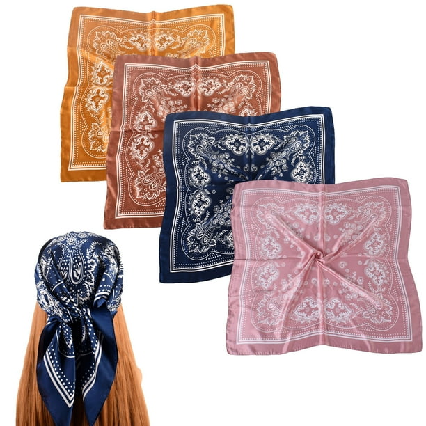 Pañuelo de seda para la cabeza de 27,5 pulgadas para mujeres y hombres, pañuelos vintage, pañuelo de satén para el cabello, pañuelo cuadrado de seda para el cuello
